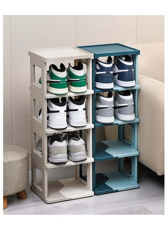 ARNOTEC Shoe Rack for Closet Floor, 7 Tier Foldable Shoe Storage Organizer Cabinet, Vertical Narrow Shoe Shelf for Small Space, Stackable Shoe Holder for Entryway, Closet, Dorm (White & Brown)  - Image 2