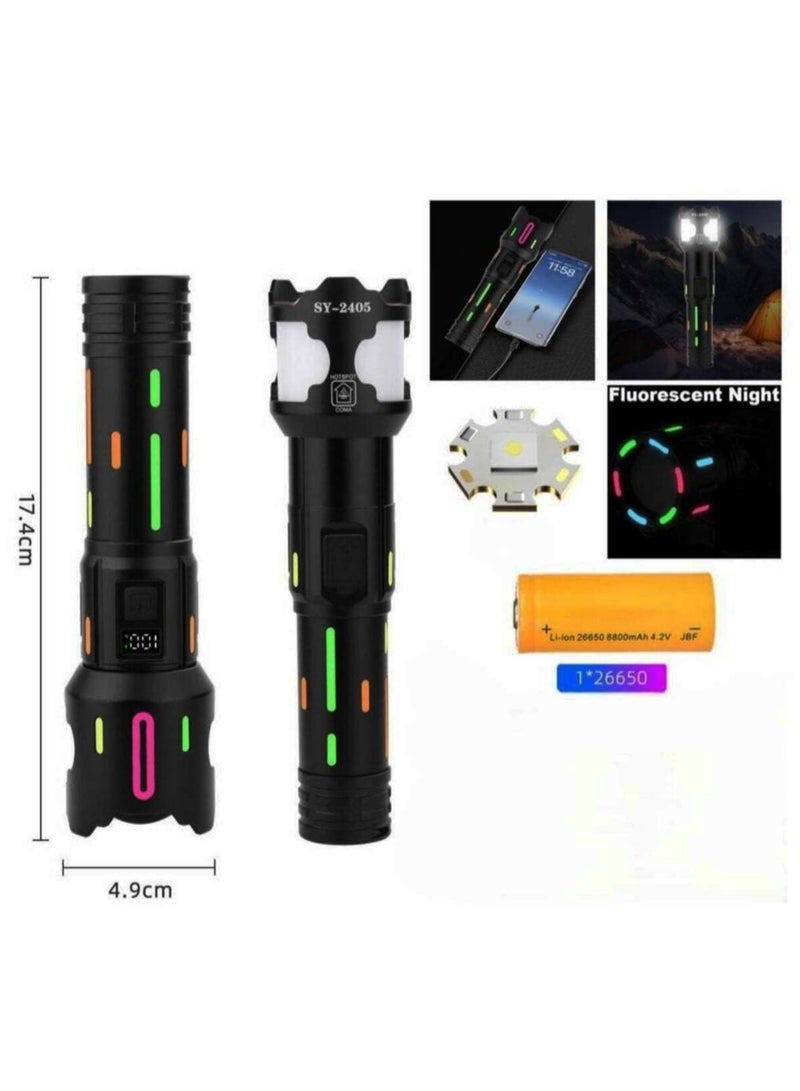 V5 LED Ultra-Bright Tactical Flashlight with USB-C Power Bank, Glow-in-the-Dark Body, and IPX6 Waterproof Durability - Image 2
