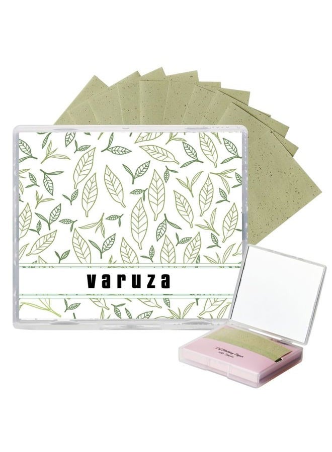 VARUZA [100 Counts + Mirror Case] Natural Bamboo Charcoal Oil Blotting Sheets for Face Korean with Mirror Case - Image 1