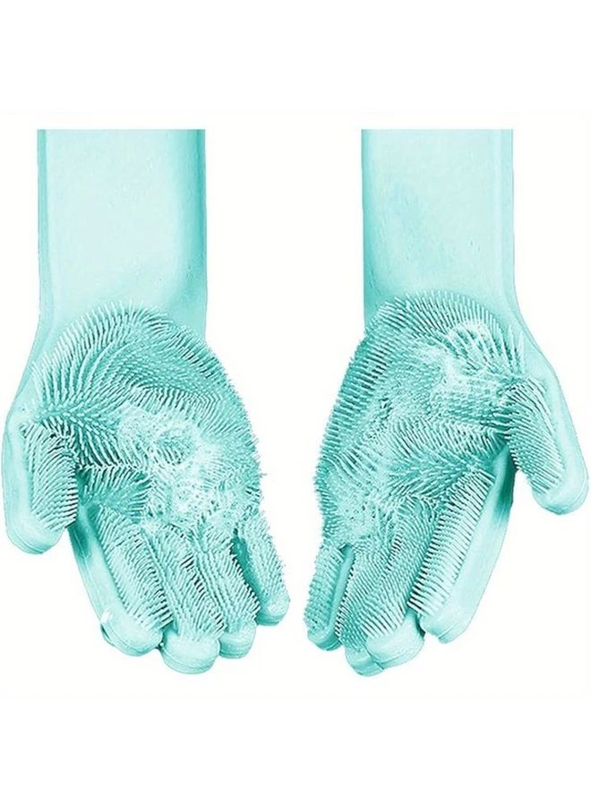 Heavy Duty Dishwashing Gloves 1 Pair Non Slip Grip Abrasive Scrubbing Surface Turquoise - Image 2