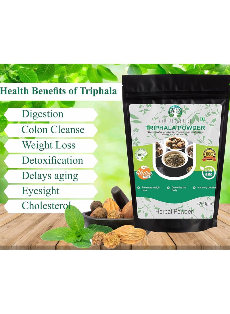 AYURVEDASHREE مسحوق تريفالا 200 جرام | تركيبة من الأملا والهريتاكي والبيبهيتاكي | يدعم إزالة السموم والتطهير والتجديد يوميًا | يدعم الجهاز المناعي | خالٍ من الكائنات المعدلة وراثيًا | نباتي | معتمد من ممارسات التصنيع الجيدة - Image 2
