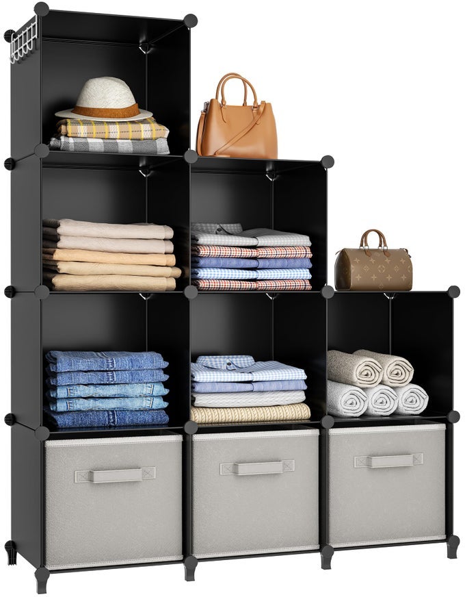 CLOSET ORGANIZERS AND STORAGE 9 CUBE STORAGE ORGANIZER PORTABLE CLOSET ORGANIZER CUBES SHELVES FOR CLOTHES BEDROOM KIDS ROOM BATHROOM WARDROBE GARMENT RACKS BLACK