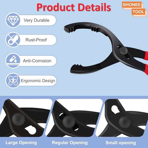 Shonee Oil Filter Wrench (L:12", Jaw Capacity: 60mm to 102mm), Automotive Oil Filter Removal Tool for Oil Change, Adjustable Fuel Filter Wrench Plier (1 Set) - Image 3