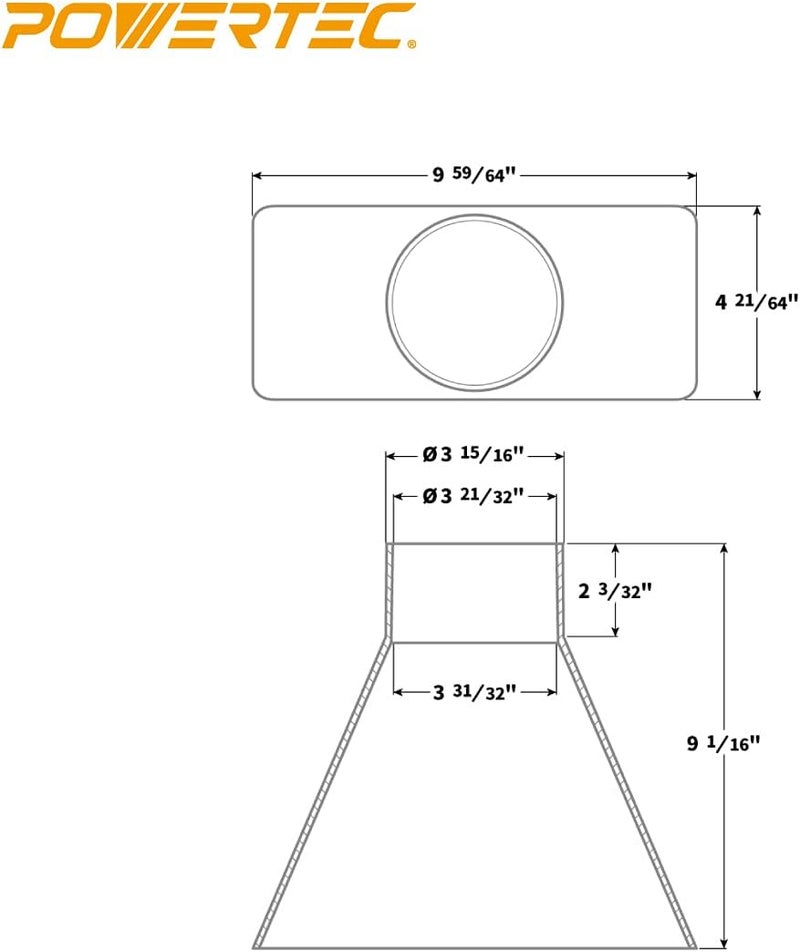 POWERTEC 70151V 4 in. x 10 in. Dust Hood Rectangular Funneled Shape - Image 2