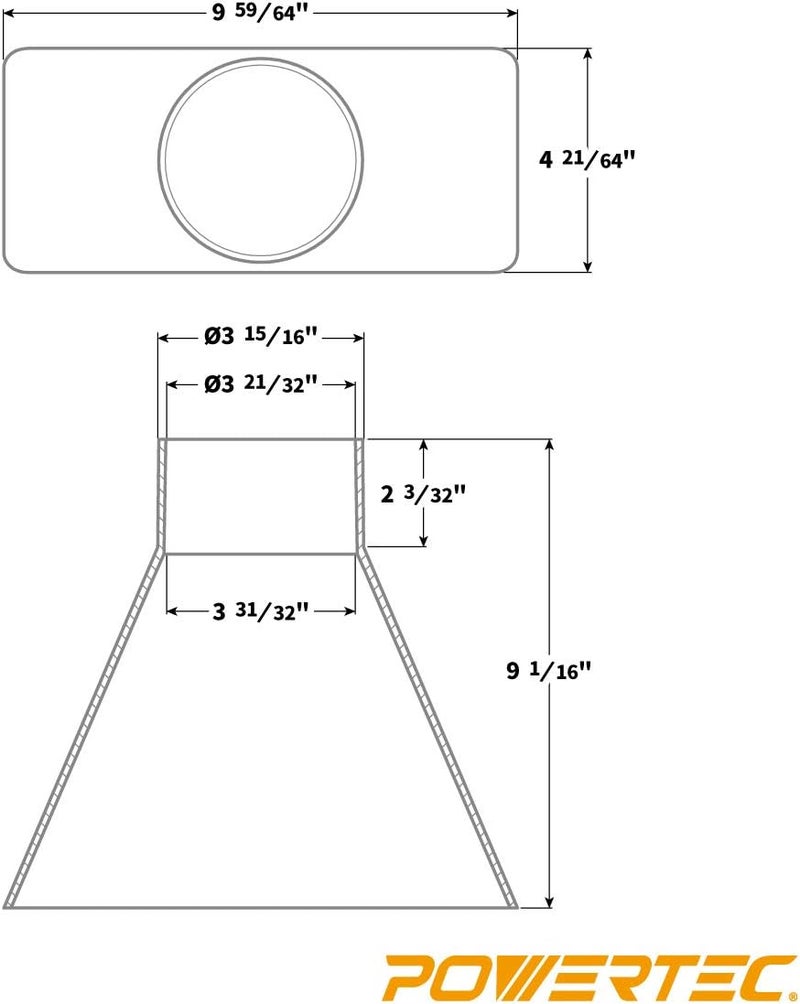 POWERTEC 70151V 4 in. x 10 in. Dust Hood Rectangular Funneled Shape - Image 3