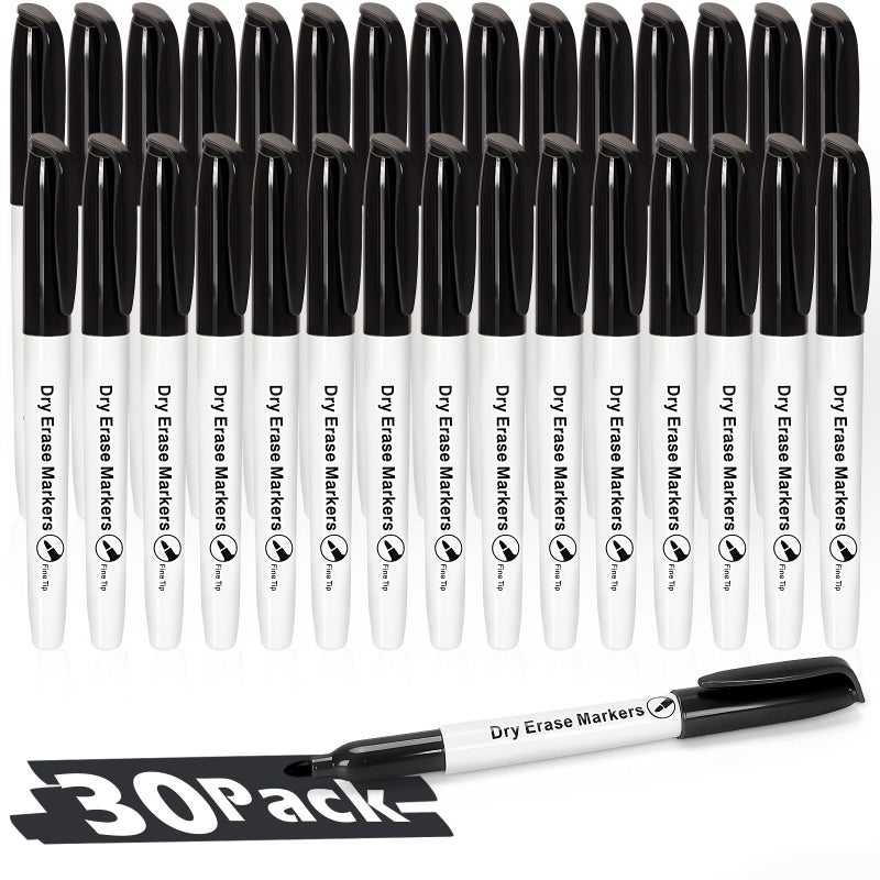 V-Opitos 30 Pack Fine Tip Dry Erase Markers - Bulk Whiteboard Erasable Black Markers, Ideal for School Classroom Office Supplies, Non-Toxic & Easy Clean for White board - Image 1
