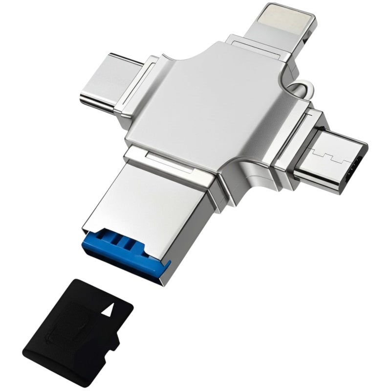 3-in-1 OTG Card Reader, Multi-Functional Mobile Device Compatible with iOS, Android, Type-C, Micro, Lighting, Support for Photos, Videos, Documents