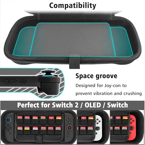 TIKOdirect Carrying Case for Nintendo Switch 2 (2025) & Switch OLED 2021 & Switch 2017, Travel Hard Shell Portable Bag Fit for Joycon & Adapter, Protective Case with 24 Game Card Slots, Black - Image 4