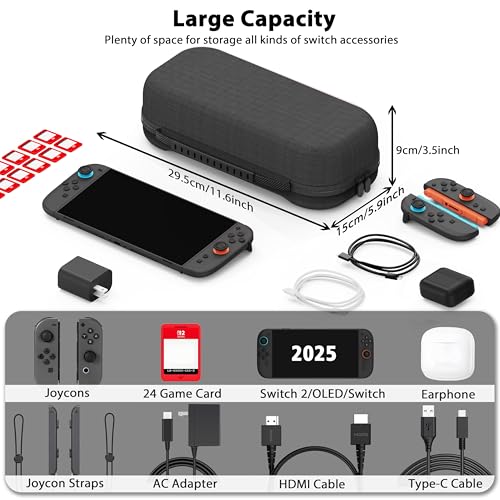 TIKOdirect Carrying Case for Nintendo Switch 2 (2025) & Switch OLED 2021 & Switch 2017, Travel Hard Shell Portable Bag Fit for Joycon & Adapter, Protective Case with 24 Game Card Slots, Black - Image 5