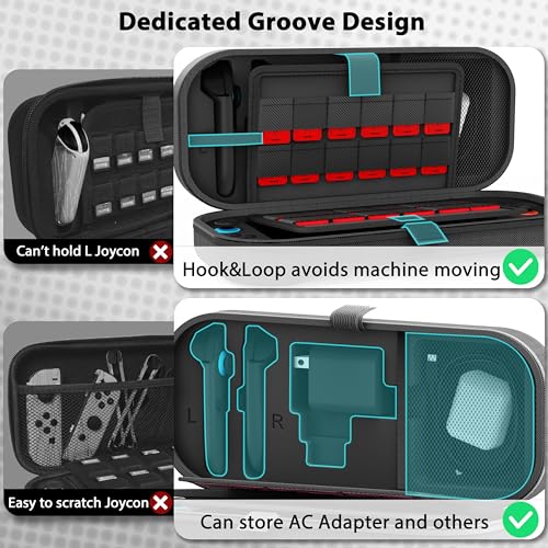 TIKOdirect Carrying Case for Nintendo Switch 2 (2025) & Switch OLED 2021 & Switch 2017, Travel Hard Shell Portable Bag Fit for Joycon & Adapter, Protective Case with 24 Game Card Slots, Black - Image 3