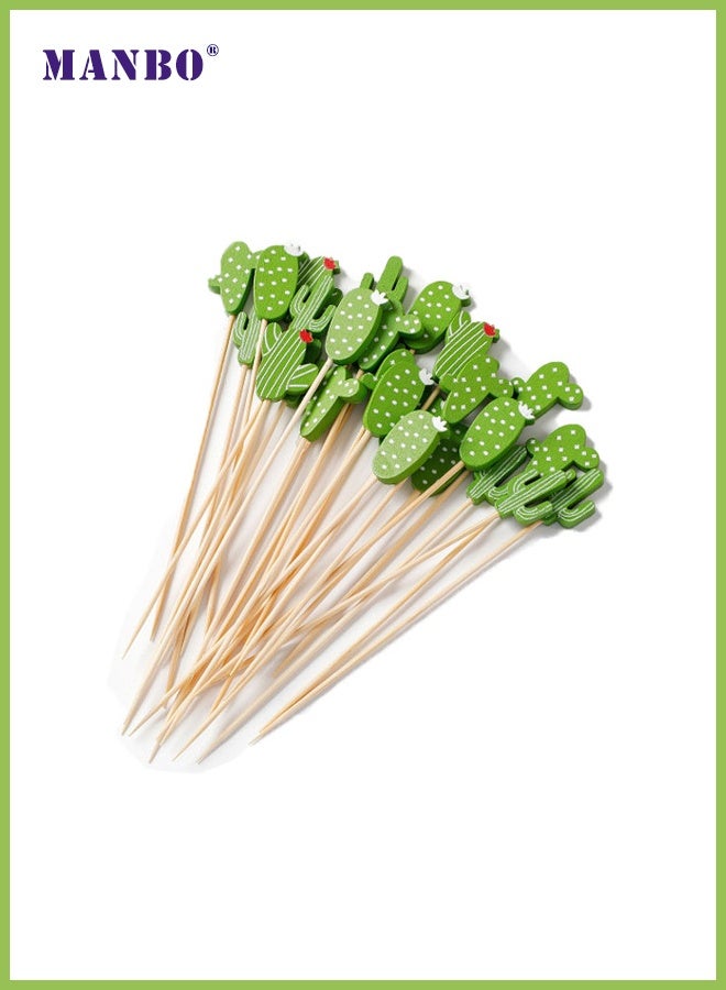 MANBO 100 assorted cactus-shaped bamboo skewers, disposable and eco-friendly fruit skewers, suitable for fruit platters, beverage decoration, weddings, banquets, and parties. - Image 1