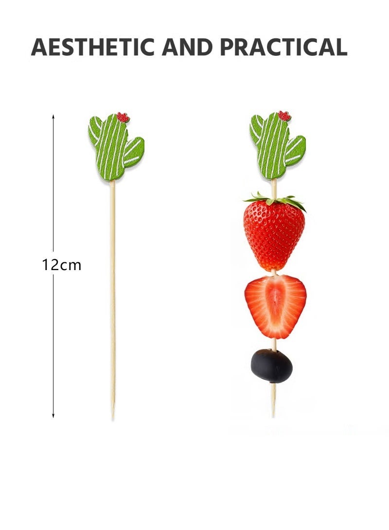 MANBO 100 assorted cactus-shaped bamboo skewers, disposable and eco-friendly fruit skewers, suitable for fruit platters, beverage decoration, weddings, banquets, and parties. - Image 2