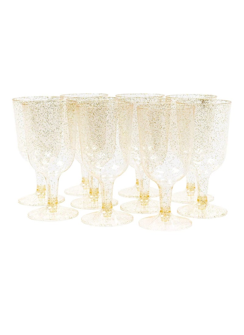 Excefore Plastic Wine Glasses, 20Pcs Gold Glitter Premium Champagne Glass for Wedding Anniversary Garden Barbecue Party - 190ml  - Image 1