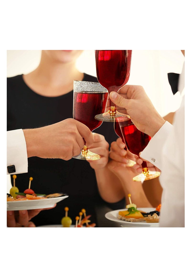 Excefore Plastic Wine Glasses, 20Pcs Gold Glitter Premium Champagne Glass for Wedding Anniversary Garden Barbecue Party - 190ml  - Image 3