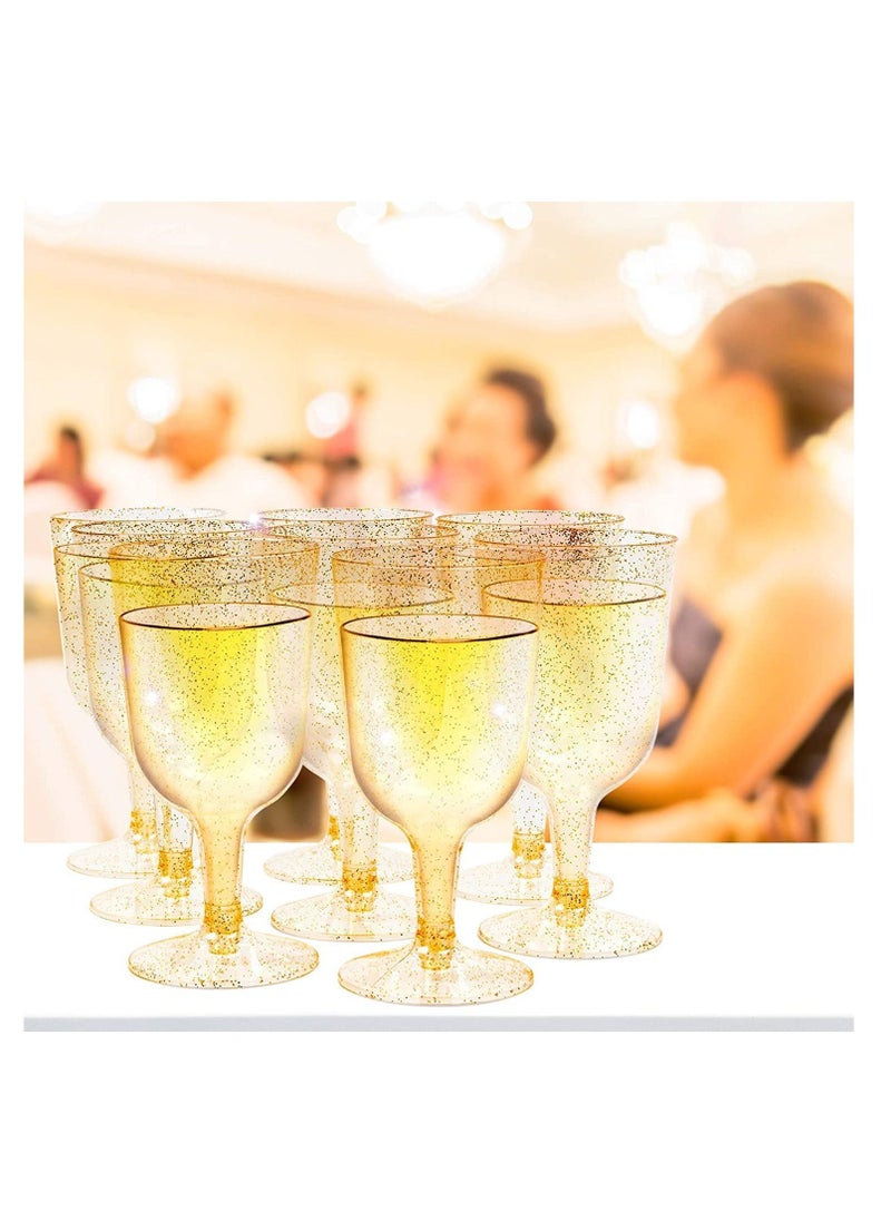 Excefore Plastic Wine Glasses, 20Pcs Gold Glitter Premium Champagne Glass for Wedding Anniversary Garden Barbecue Party - 190ml  - Image 2