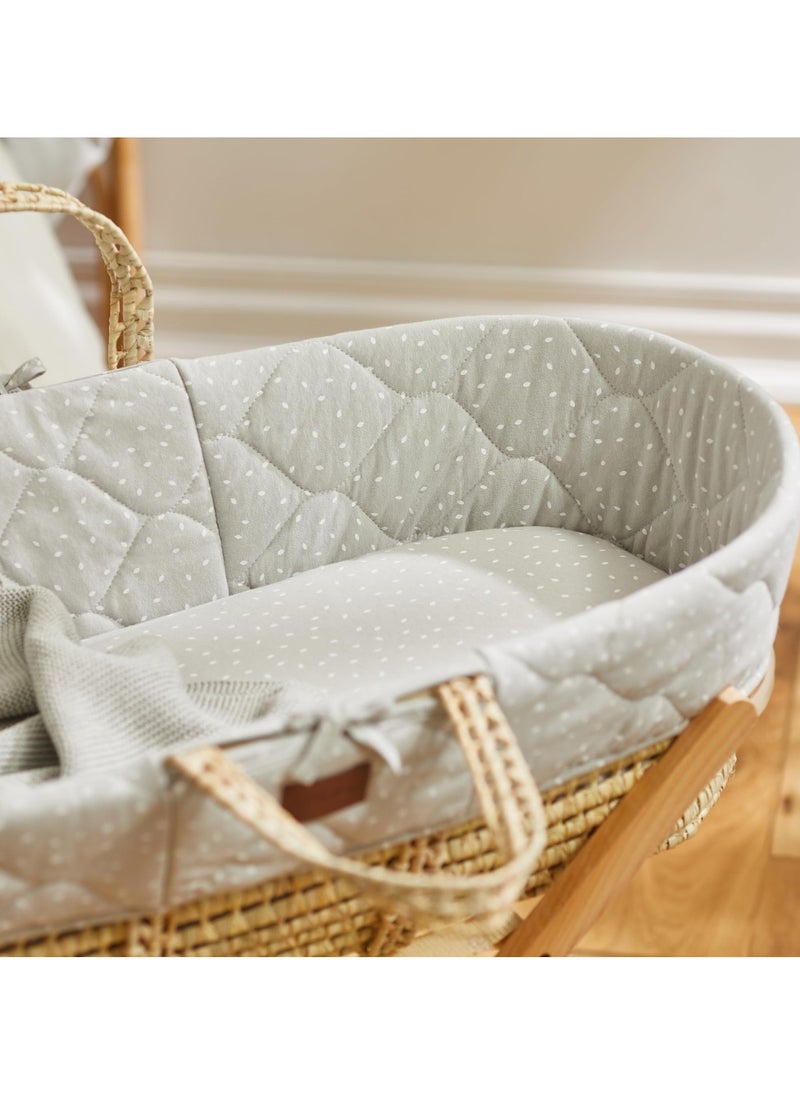 The Little Green Sheep - Printed Linen Moses Sheet 280 G Dove With White Rice Print - Image 1