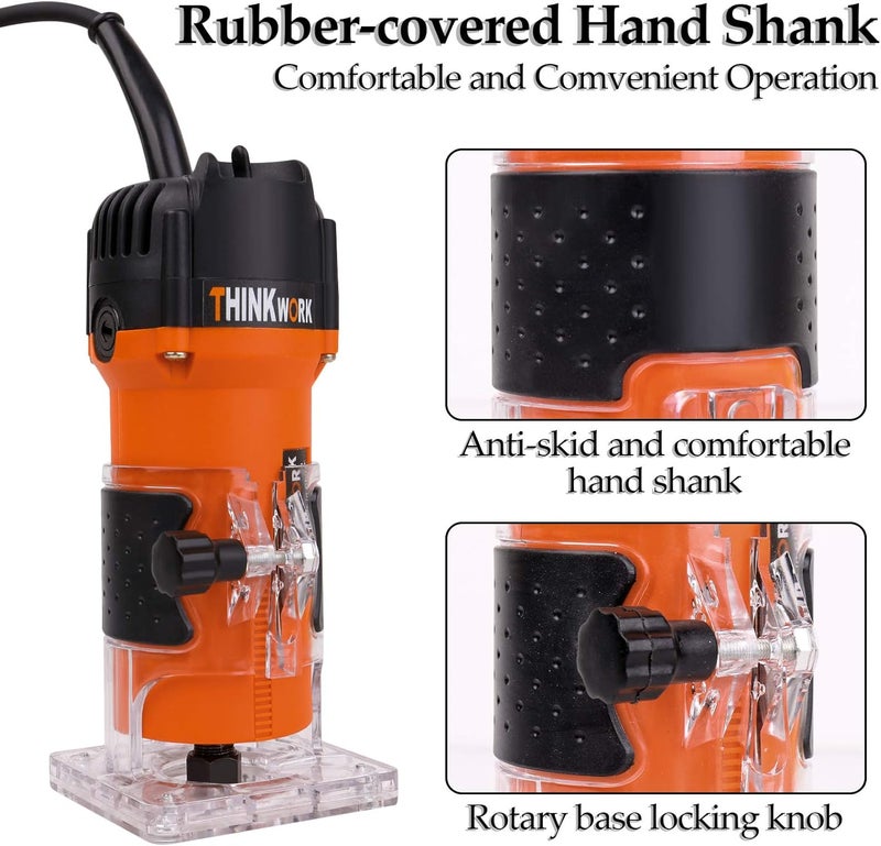 THINKWORK Router Tool, 6.5 Amp 1.25 HP Wood Router for Woodworking, Trim Router with 15 Pieces 1/4" Router Bits Set - Image 4