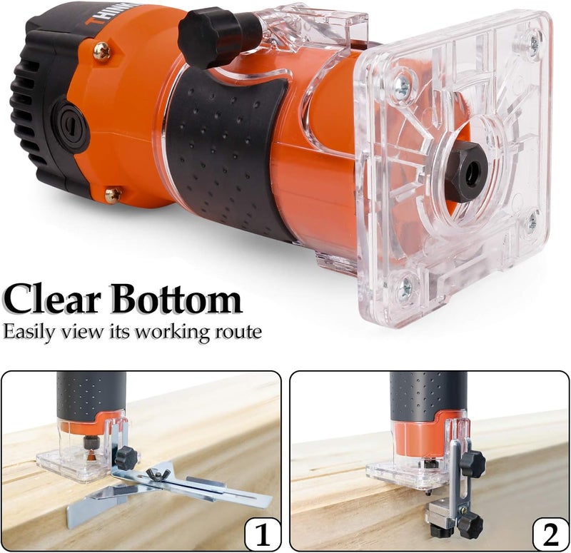 THINKWORK Router Tool, 6.5 Amp 1.25 HP Wood Router for Woodworking, Trim Router with 15 Pieces 1/4" Router Bits Set - Image 5