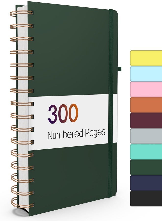 Forvencer Lined Spiral Journal Notebook with 300 Numbered Pages, A5 Thick Journals for Writing with 100GSM Paper, Hardcover Notebooks with Contents for Work, School, Women, Men, Dark Green - Image 1