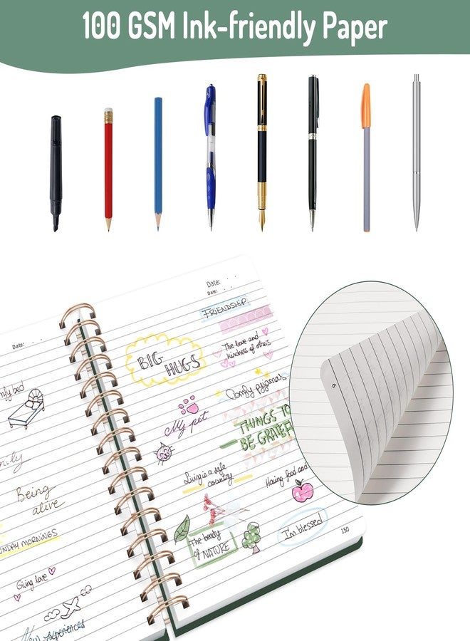 Forvencer Lined Spiral Journal Notebook with 300 Numbered Pages, A5 Thick Journals for Writing with 100GSM Paper, Hardcover Notebooks with Contents for Work, School, Women, Men, Dark Green - Image 4