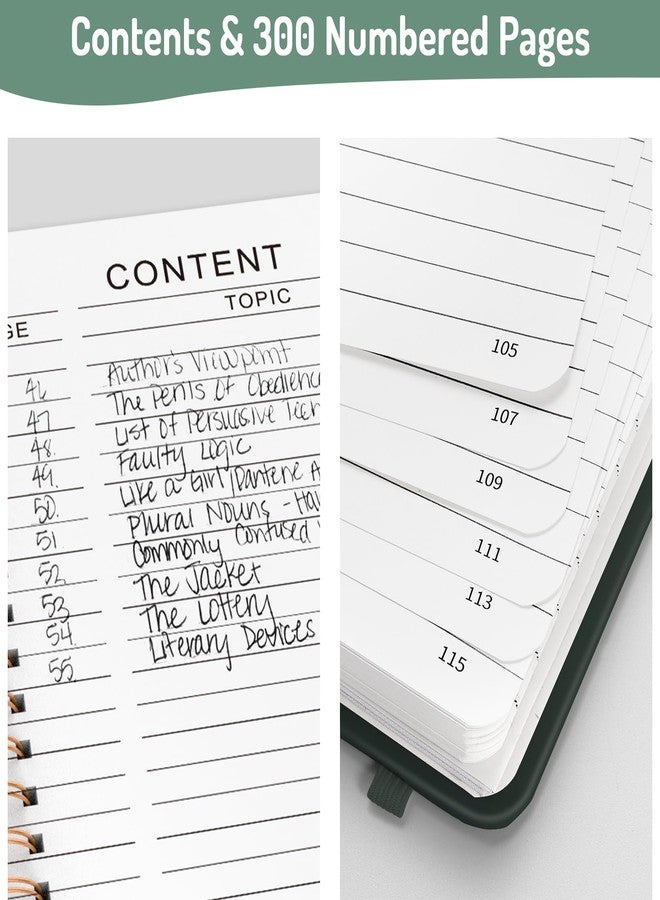 Forvencer Lined Spiral Journal Notebook with 300 Numbered Pages, A5 Thick Journals for Writing with 100GSM Paper, Hardcover Notebooks with Contents for Work, School, Women, Men, Dark Green - Image 2