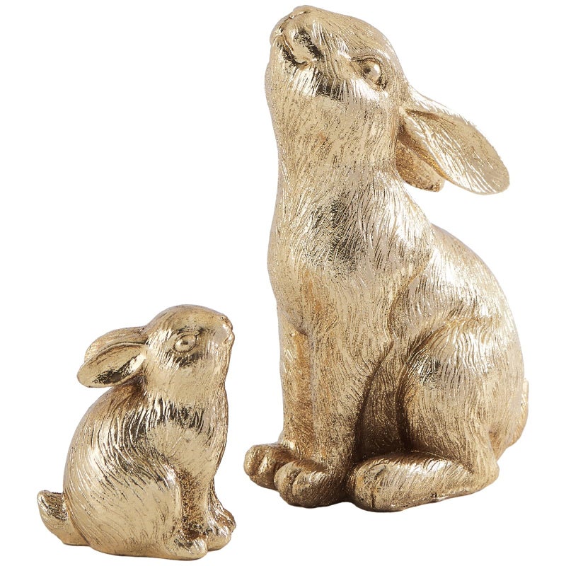 DN DECONATION Set of 2 Easter Bunny Figurines, Gold Home Decor Resin Rabbit Statue, Easter Table Decor, Rabbit Figurines for Spring, Vintage Decorations Indoor Home Decor for Living Room Farmhouse Gift - Image 1