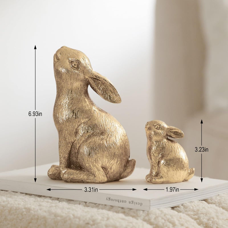 DN DECONATION Set of 2 Easter Bunny Figurines, Gold Home Decor Resin Rabbit Statue, Easter Table Decor, Rabbit Figurines for Spring, Vintage Decorations Indoor Home Decor for Living Room Farmhouse Gift - Image 4