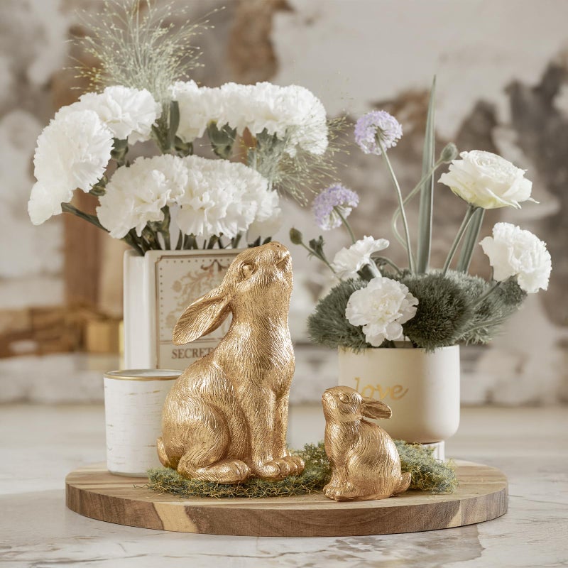 DN DECONATION Set of 2 Easter Bunny Figurines, Gold Home Decor Resin Rabbit Statue, Easter Table Decor, Rabbit Figurines for Spring, Vintage Decorations Indoor Home Decor for Living Room Farmhouse Gift - Image 3