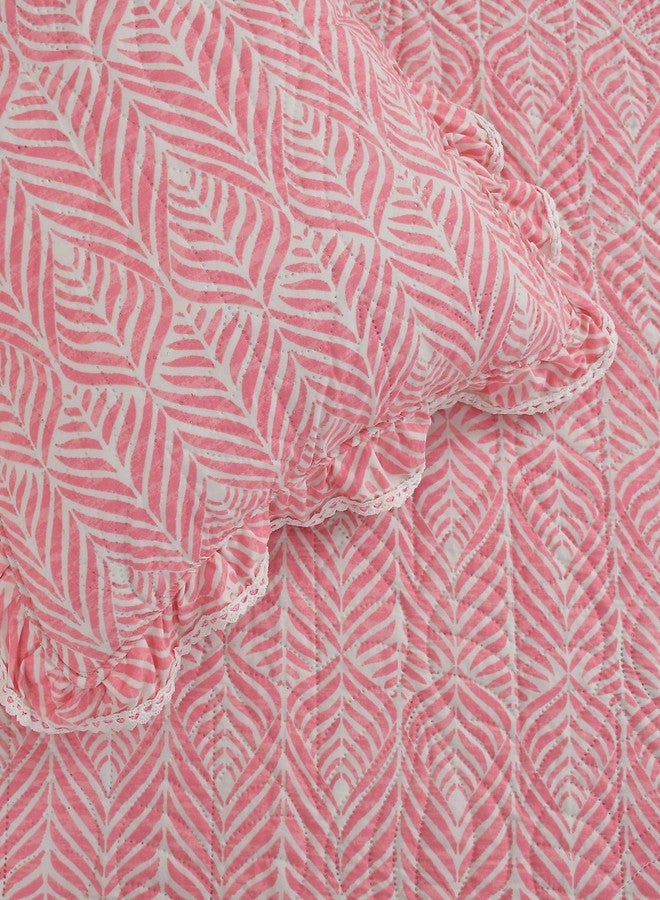 MORADO Luxury Ultrasonic Glace Cotton Solid Bubble lace Lightweight All Season Bedspreads/Bed Cover with 2 King Size Pillow Covers - (90x100 Inches, Bright Pink) - Image 3