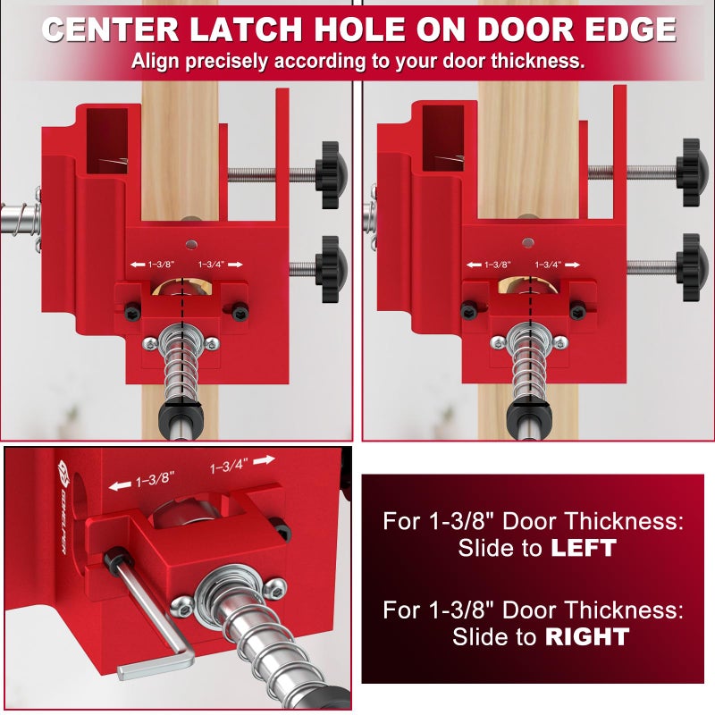 Gohelper Door Lock Installation Kit for 1-3/8" and 1-3/4" Wooden Doors with Guide Template, Aluminum Alloy Door Hole Drilling Kit, Door Lock Jig Clamp Design Fits 2-3/8" and 2-3/4" Backsets, Drill Bit Included - Image 4