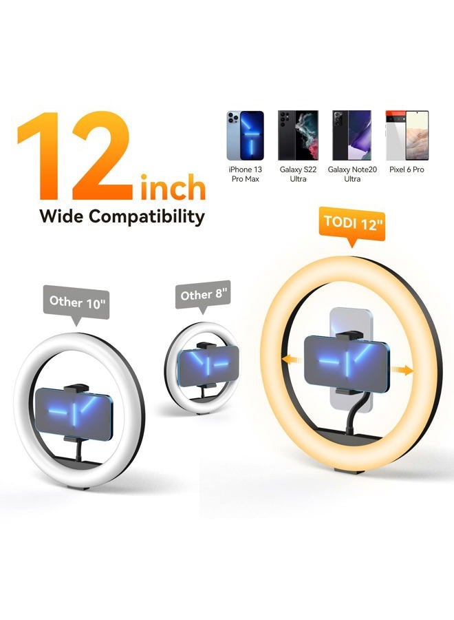 TODI 12" Ring Light with 63" extendable Tripod Stand, Selfie Ring Light with Phone Holder and Wireless Remote, 2-in-1 Dimmable LED Ring Light and Selfie Stick for Makeup, Live Stream, Photography - Image 3