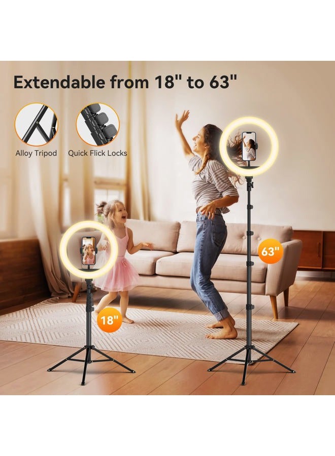 TODI 12" Ring Light with 63" extendable Tripod Stand, Selfie Ring Light with Phone Holder and Wireless Remote, 2-in-1 Dimmable LED Ring Light and Selfie Stick for Makeup, Live Stream, Photography - Image 4