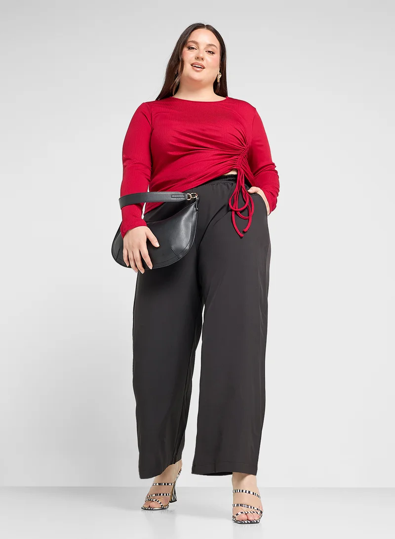 Ginger Plus Ruched Fitted Long Sleeves Assymetric Top