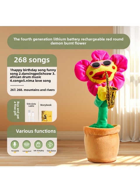 Dancing Cactus Toys Can Learn To Talk Baby Baby Children 0 A 1 Year Old Enchanting Flower Repetition Recording Doll-Color:[fourth Generation Lithium Battery] Charging Red Circle Enchanting Flower (268 Songs + Learning To Speak + Recording + Glowing And Dancing)-Specification:[collect And Purchase, Priority Delivery]