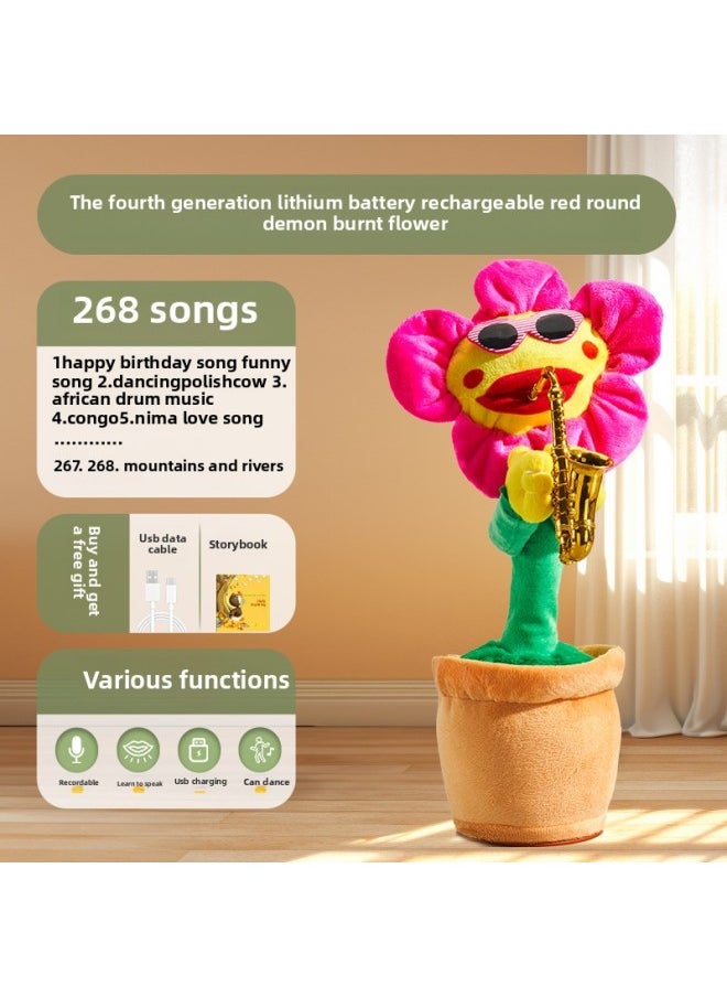 Dancing Cactus Toys Can Learn To Talk Baby Baby Children 0 A 1 Year Old Enchanting Flower Repetition Recording Doll-Color:[fourth Generation Lithium Battery] Charging Red Circle Enchanting Flower (268 Songs + Learning To Speak + Recording + Glowing And Dancing)-Specification:[collect And Purchase, Priority Delivery]