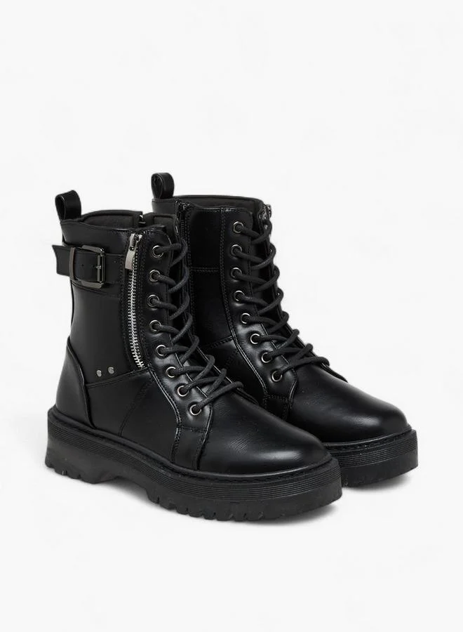 Panelled Ankle Boots with Zip Closure