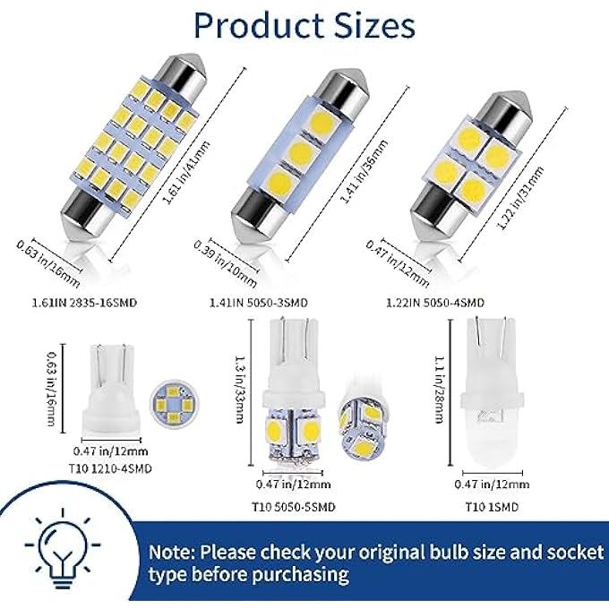 أكس سبرينج مجموعة مصابيح ليد داخلية للسيارة مكونة من 42 قطعة، لمبة ليد بيضاء فائقة السطوع، خريطة قبة داخلية، مصابيح ليد للمقصورة الخلفية، مصابيح ليد داخلية للسيارة، لمبة لعرض شاحنات سيارتك، مصباح أبيض - Image 5