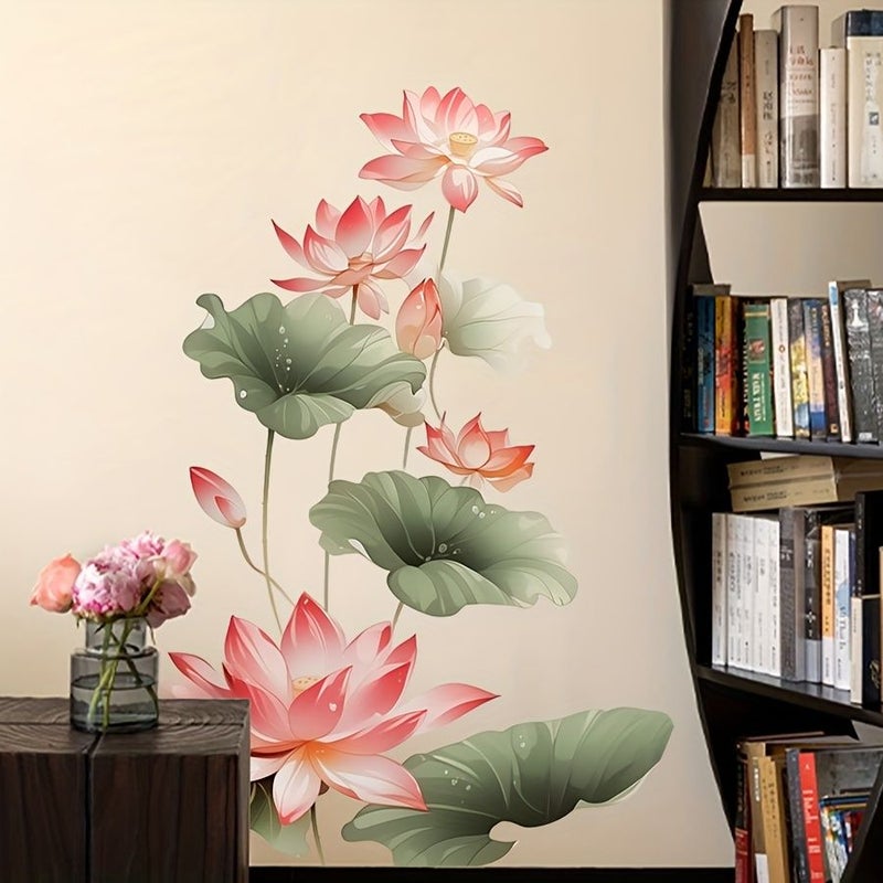 ملصقات زخرفية من PVC المصنفر على شكل زهرة اللوتس، قابلة للإزالة، مقاس 11.8 × 23.6 بوصة، قطعتان. - Image 2