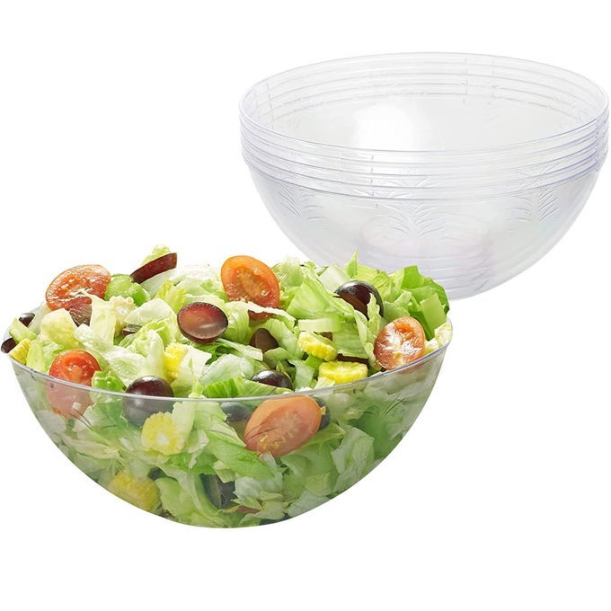 5 CLEAR HARD PLASTIC SERVING BOWLS 1500ML STURDY REUSABLE IDEAL FOR SALAD SNACKS CRISPS PARTIES PICNIC BIRTHDAYS BBQ MORE