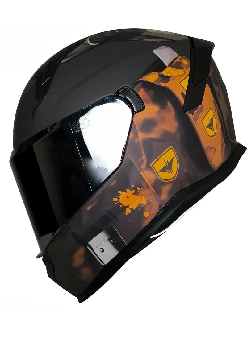 MTS M-910 Matte Black-Grey-Yellow Helmet with Sun Visor (Black Glass)