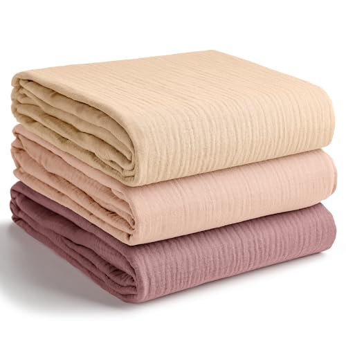 Comfy Cubs Muslin Swaddle Blankets Pack of 3 42 x 42 Inch Soft 100 Cotton Baby Blanket Set Large Wraps for Newborns SelfSoothing Swaddles for Newborns Cream Blush Mauve - Image 1