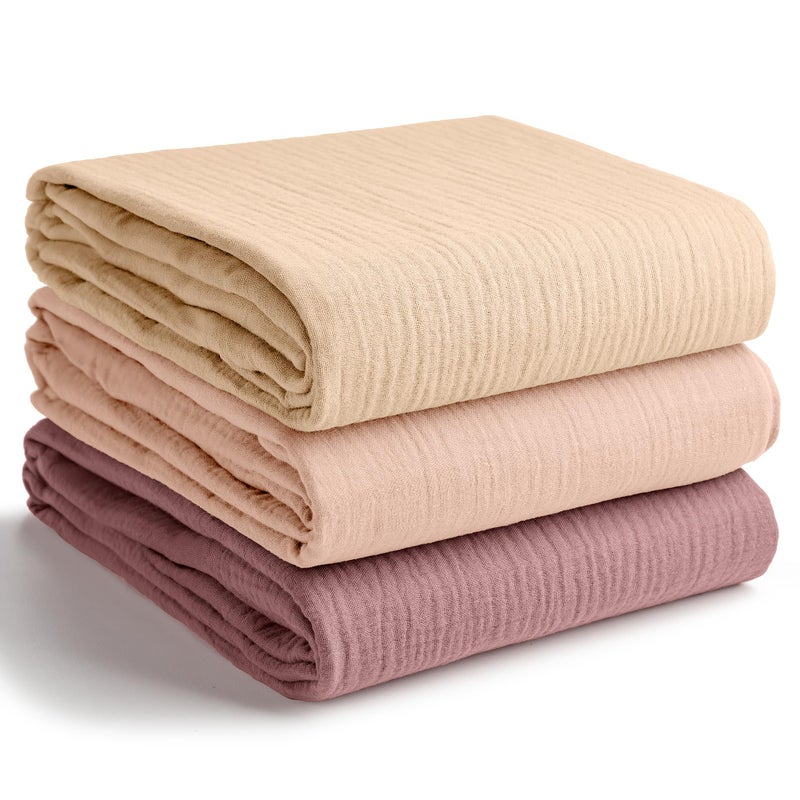 Comfy Cubs Muslin Swaddle Blankets Pack of 3 42 x 42 Inch Soft 100 Cotton Baby Blanket Set Large Wraps for Newborns SelfSoothing Swaddles for Newborns Cream Blush Mauve - Image 2