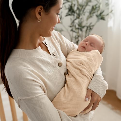 Comfy Cubs Muslin Swaddle Blankets Pack of 3 42 x 42 Inch Soft 100 Cotton Baby Blanket Set Large Wraps for Newborns SelfSoothing Swaddles for Newborns Cream Blush Mauve - Image 3