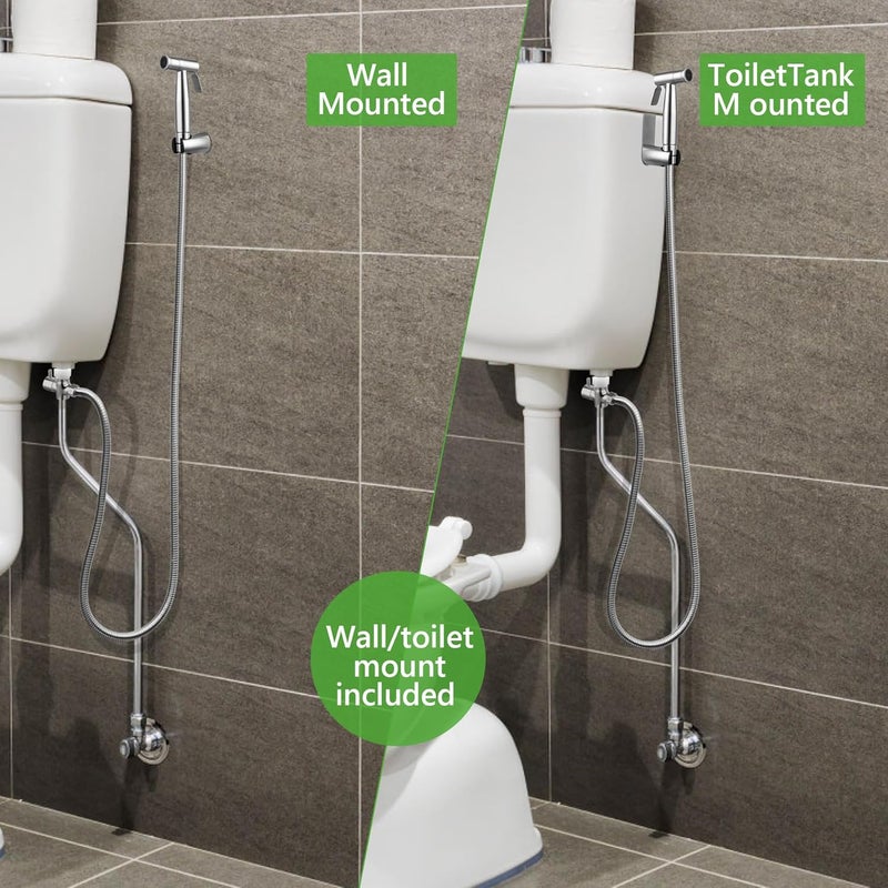 HQJUN Spray, Multifunctional Hand-held Bidet Spray, Bathroom Diaper Shower, Hose and Accessories - Bidet Hand-held Toilet Sprinkler with Dual Spray Function(Silvery) - Image 5