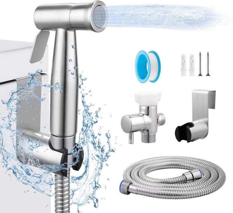 HQJUN Spray, Multifunctional Hand-held Bidet Spray, Bathroom Diaper Shower, Hose and Accessories - Bidet Hand-held Toilet Sprinkler with Dual Spray Function(Silvery) - Image 1