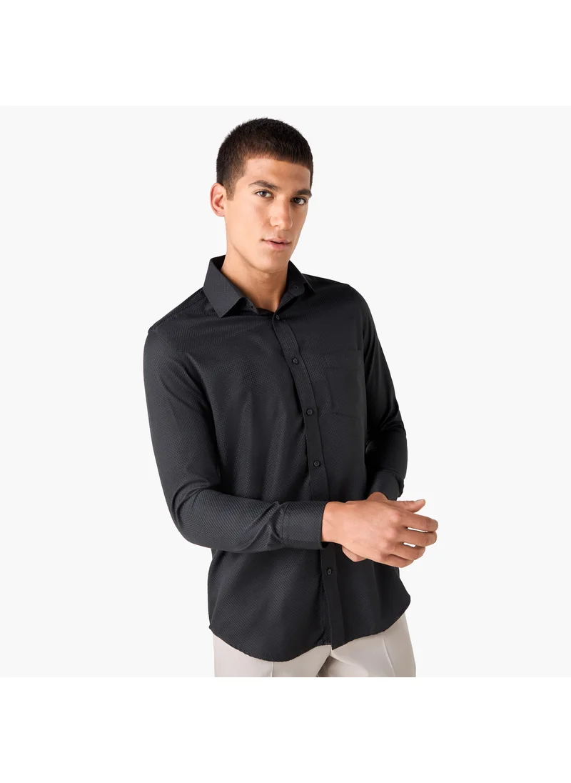 FAV Regular Fit Textured Collared Shirt with Chest Pocket