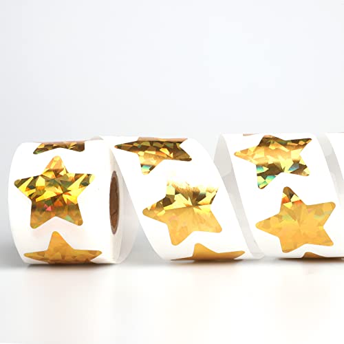 Lrogoe 1.5" Large Holographic Gold Star Stickers for Kids Reward, 500 Pcs Foil Star Metallic Stickers Roll for Behavior Chart, Student Planner and School Classroom Teacher Supplies - Image 2