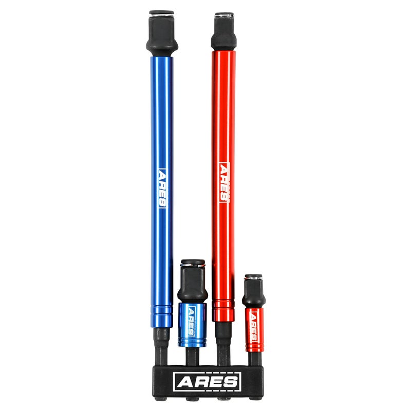 ARES 22028 2in1 Impact Bit and Socket Adapter Set 3Inch and 8Inch Adapters Unique Design Holds Standard 14Inch Hex Bits and 38Inch Drive Sockets Spinning Sleeve Stabilizes Adapter