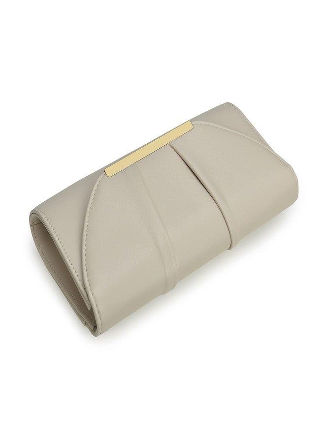 IXEBELLA Women Evening Bag Dressy Formal Handbag Pleated PU Clutch Purse for Wedding/Prom/Party/Black-tie Events (Cream) - Image 4