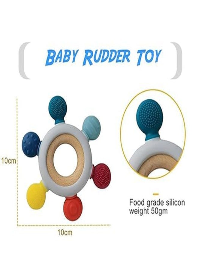 KANAKADHARA Infant Wooden Teether, Baby Teething Toys Silicone Teethers BPA Free Silicone Rudder with Wooden Ring Soothe Babies Gums, Babies Newborn Infant Gifts for 1 One Year Old Baby Boys Girls - Image 3